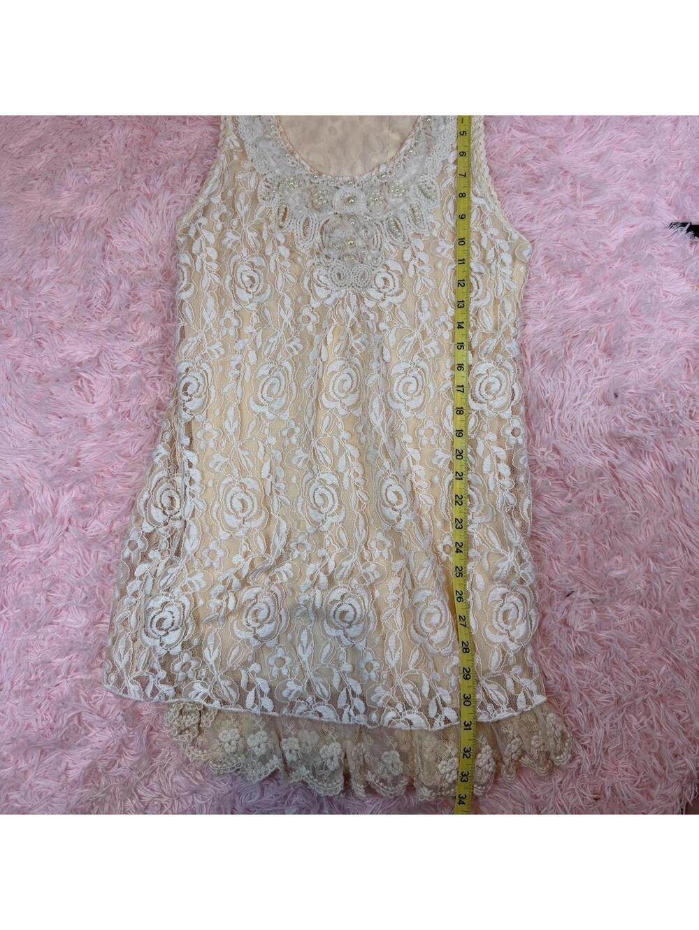 Adornit Cream Lace Dress With Beaded Details And Floral Embroidery View 4